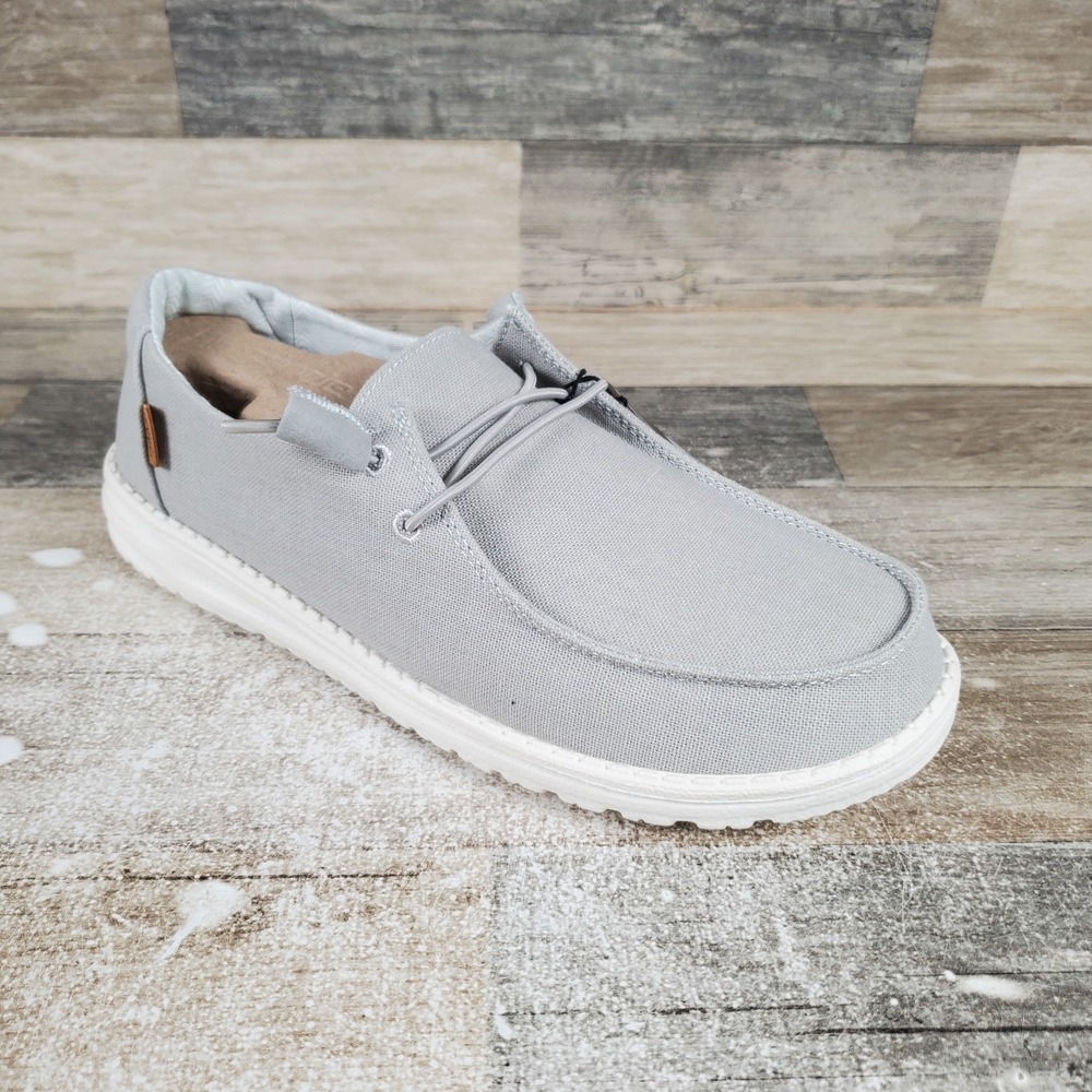 Hey Dude Wally Chambray Womens‎ Loafers Sz 10 Light Gray Comfort Lace Up Low Top